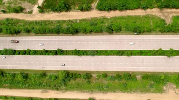 Aerial view of Ganga Expressway with traffic India.