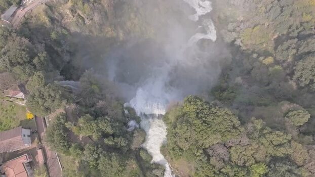 Aerial view of Marmore Falls in Terni Italy.