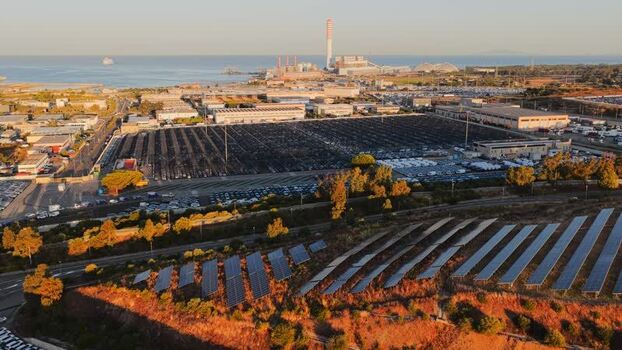Aerial view of Civitavecchia Port automotive logistics in Italy. Aerial view of Civitavecchia Port automotive logistics in Italy.