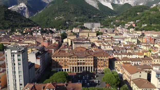 Aerial view of Carrara and Apuan Alps Italy. Aerial view of Carrara and Apuan Alps Italy.
