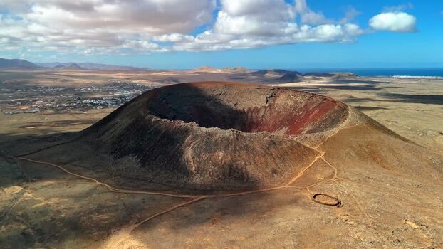 Aerial view of Calderon Hondo volcano crater Spain. Aerial view of Calderon Hondo volcano crater Spain.