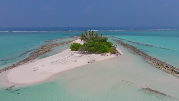 Aerial view of island with palm trees Maldives.