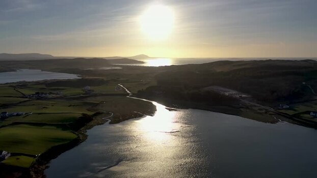 Aerial view of Dunfanaghy coastal landscape at sunset Ireland.