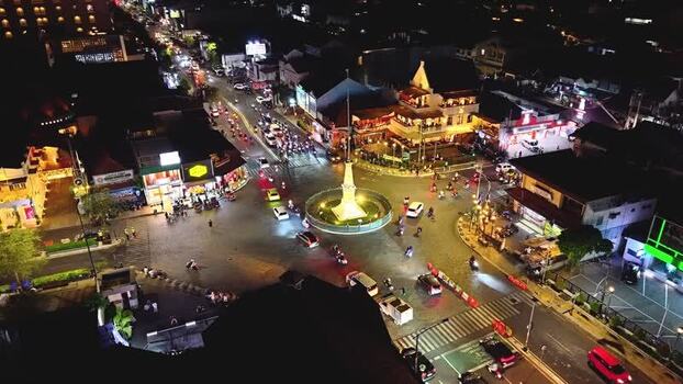 Aerial view of Tugu Yogyakarta Monument in Yogyakarta Indonesia. Aerial view of Tugu Yogyakarta Monument in Yogyakarta Indonesia.