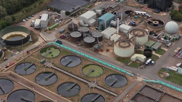 Aerial view of Broughton wastewater treatment plant United Kingdom. Aerial view of Broughton wastewater treatment plant United Kingdom.