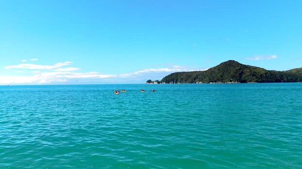 Aerial view of kayaks near Abel Tasman National Park New Zealand. Aerial view of kayaks near Abel Tasman National Park New Zealand.