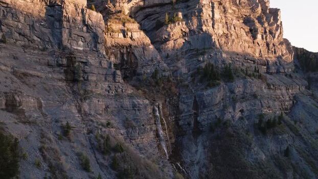 Aerial view of Provo Canyon cliffs and waterfall United States. Aerial view of Provo Canyon cliffs and waterfall United States.