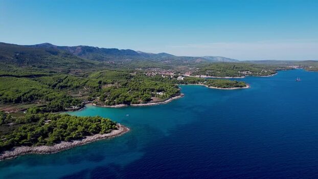 Aerial view of Jelsa coastline Croatia.