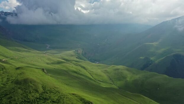 Aerial view of Caucasus Mountains and Mount Elbrus Russia.