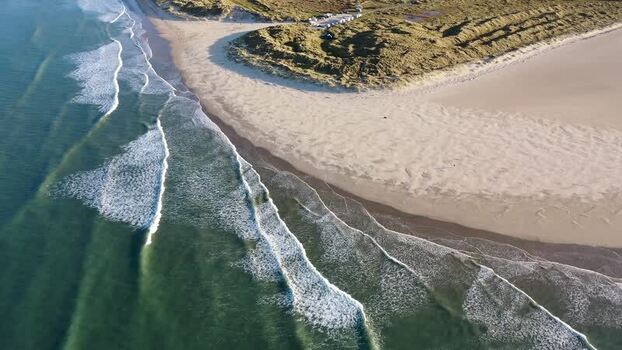 Aerial view of Falcarragh beach and coastline Ireland.