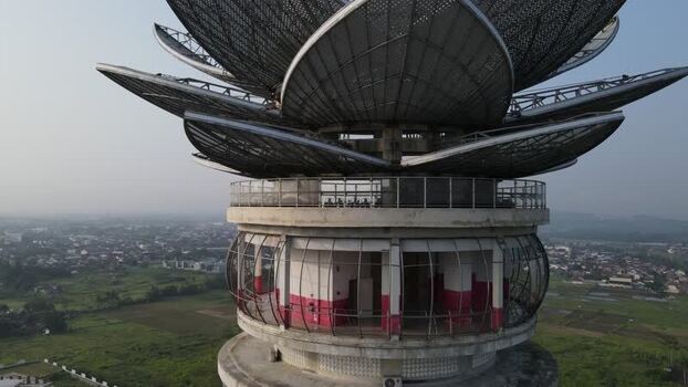 Aerial view of Menara Pandang Teratai lotus tower Indonesia. Aerial view of Menara Pandang Teratai lotus tower Indonesia.