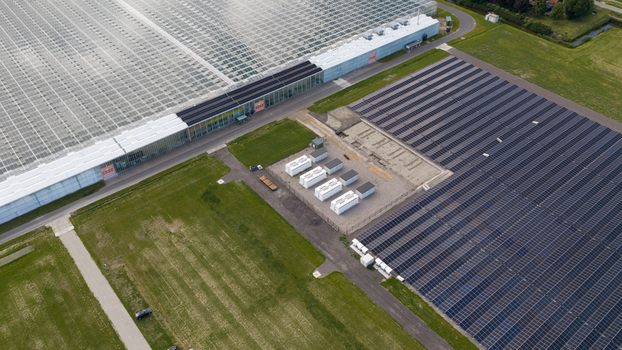 Aerial View of Agrivoltaic Greenhouses in Middenmeer