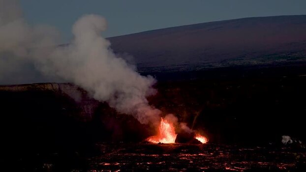 View of a fiery volcanic eruption United States.