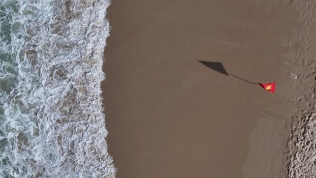 Aerial view of a red flag on Copacabana Beach Brazil.