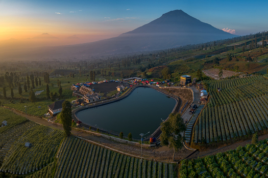 Aerial view of Embung Bansari Reservoir Temanggung Central Java Indonesia.