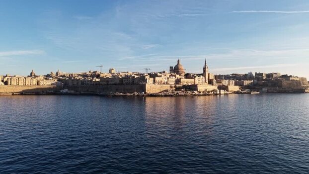 Aerial view of the historic skyline and fortifications Malta.