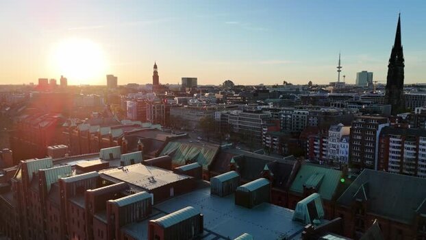 Aerial view of Speicherstadt and Hamburg skyline Germany. Aerial view of Speicherstadt and Hamburg skyline Germany.
