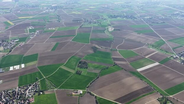 Aerial view of cultivated fields France.