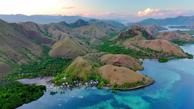 Aerial view of Komodo National Park and turquoise waters Indonesia. Aerial view of Komodo National Park and turquoise waters Indonesia.