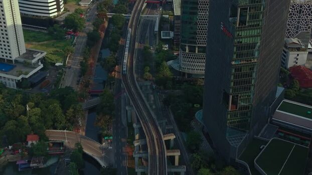 Aerial view of Jakarta skyline and MRT track Indonesia.