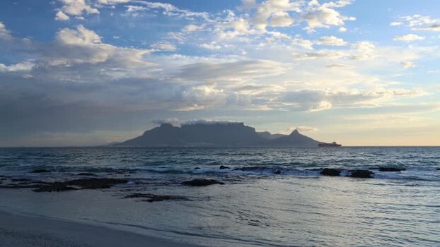 View of Table Mountain from the Cape Town coast South Africa.