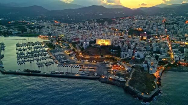 Aerial view of the marina and city of Crete Greece.
