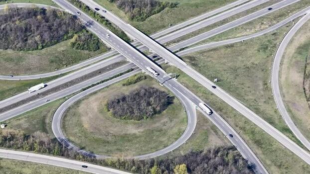 Aerial view of highway interchange in Sausheim France.