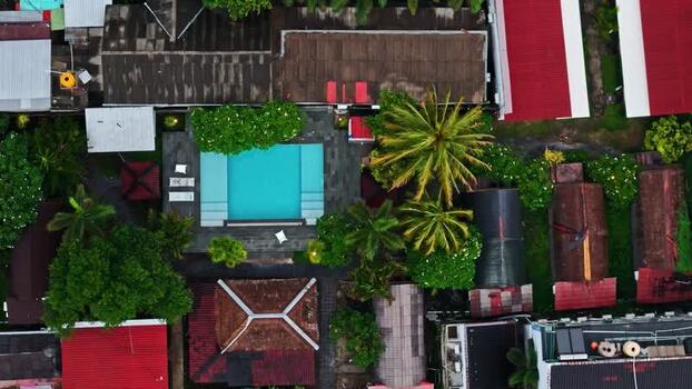 Aerial view of a swimming pool in Bali Indonesia.