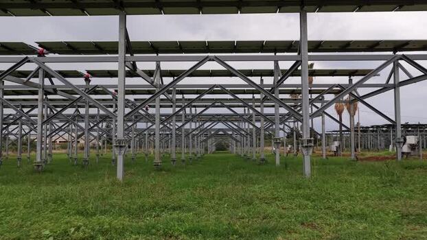 Aerial view of solar panel array in Terrasini Italy.