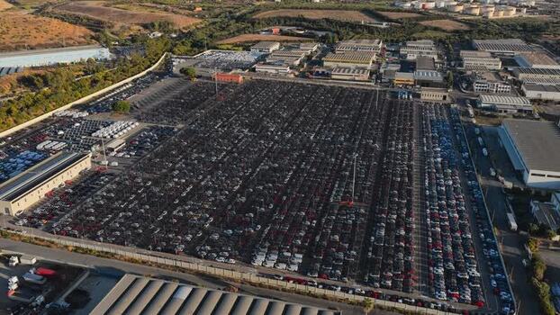 Aerial view of automotive storage at Civitavecchia Port Italy. Aerial view of automotive storage at Civitavecchia Port Italy.