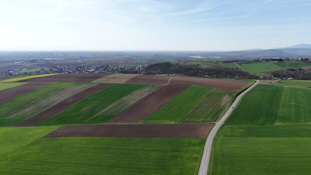Aerial view of agricultural fields France.