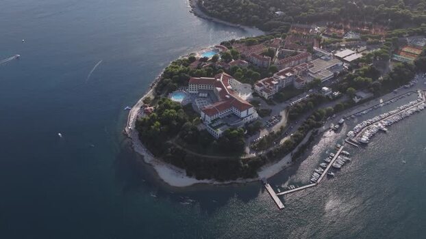 Aerial view of resort on peninsula in Pula Croatia. Aerial view of resort on peninsula in Pula Croatia.