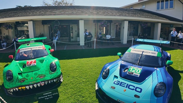 Del Monte Forest California United States 17 August 2025 View of the Porsche race cars Rexy and Roxy on display on the lawn at the Pebble Beach Concours d Elegance. Del Monte Forest California United States 17 August 2025 View of the Porsche race cars Rexy and Roxy on display on the lawn at the Pebble Beach Concours d Elegance.