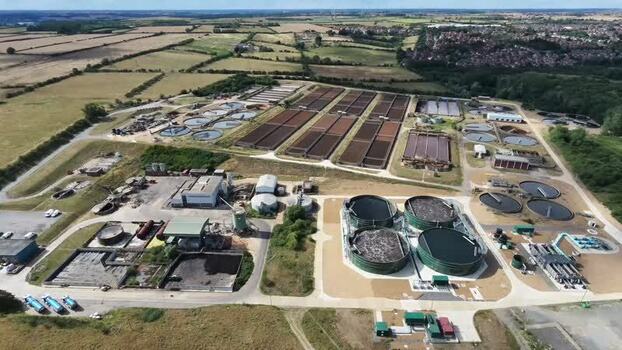 Aerial view of Broadholme water recycling centre United Kingdom.