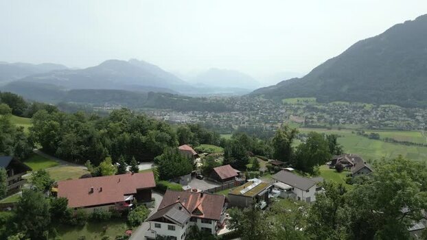 Aerial view of a valley in Liechtenstein.