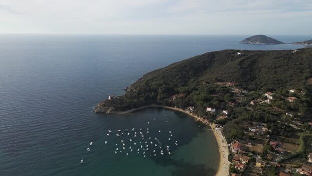 Aerial View of a small bay in Procchio along the coast on Elba Island Italy.