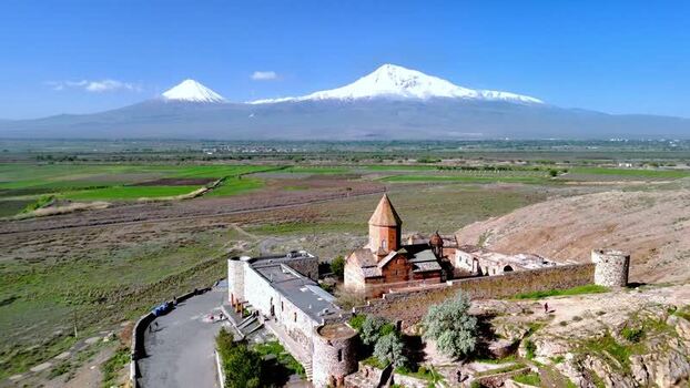 Aerial view of Khor Virap monastery with Mount Ararat Armenia. Aerial view of Khor Virap monastery with Mount Ararat Armenia.