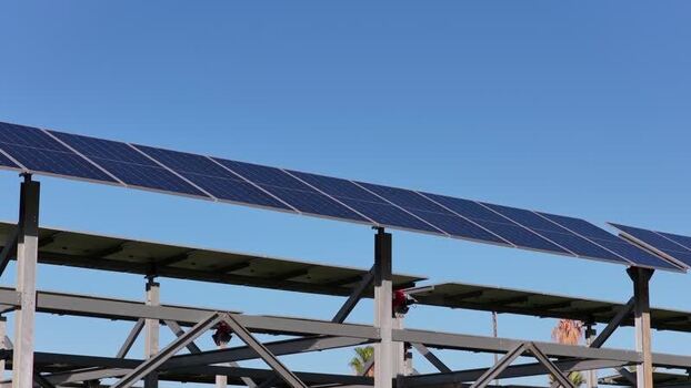 Aerial view of solar panels in Terrasini Italy.