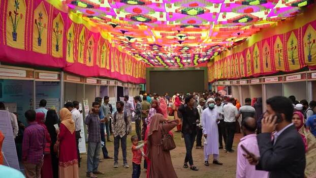 View of a crowded exhibition hall in Bangladesh.
