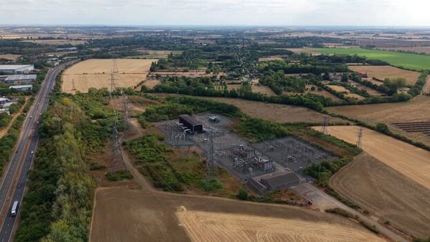 Aerial view of Eaton Socon Substation in St. Neots United Kingdom. Aerial view of Eaton Socon Substation in St. Neots United Kingdom.