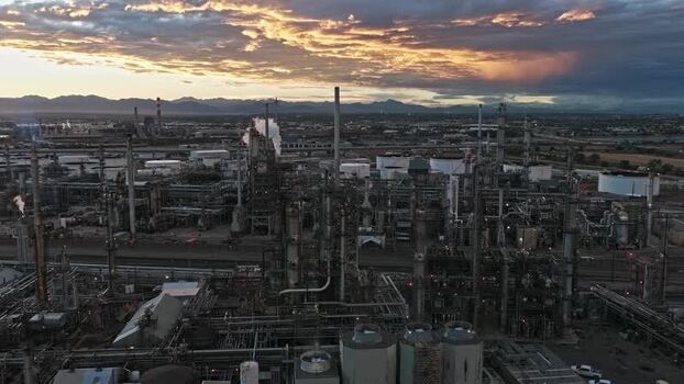 Aerial view of Suncor Energy refinery in Commerce City United States.