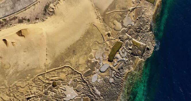 Aerial view of Qolla I Bajda Salt Pans Malta.
