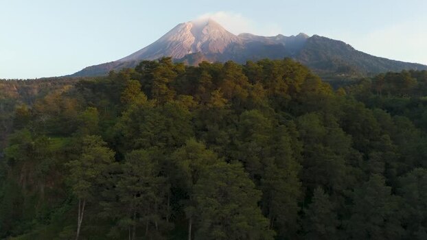 Aerial view of Mount Merapi volcano in Indonesia.