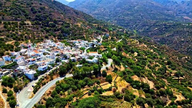 Aerial view of village in Crete Greece.