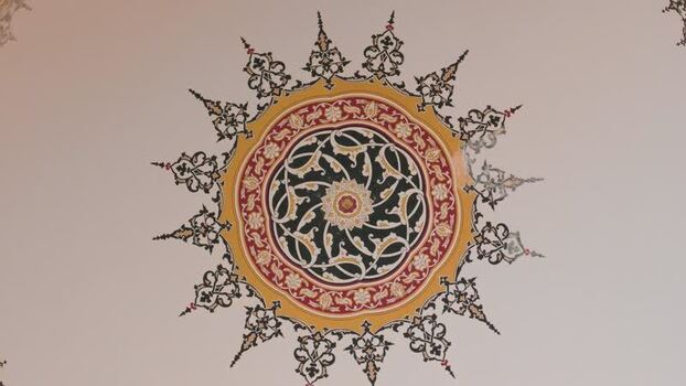 View of intricate Islamic ceiling patterns in Selimiye Mosque Turkiye. View of intricate Islamic ceiling patterns in Selimiye Mosque Turkiye.