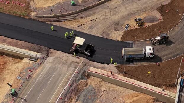 Aerial view of road works at Black Cat Roundabout United Kingdom.