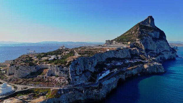 Aerial view of Europa Point and the Rock of Gibraltar Gibraltar.