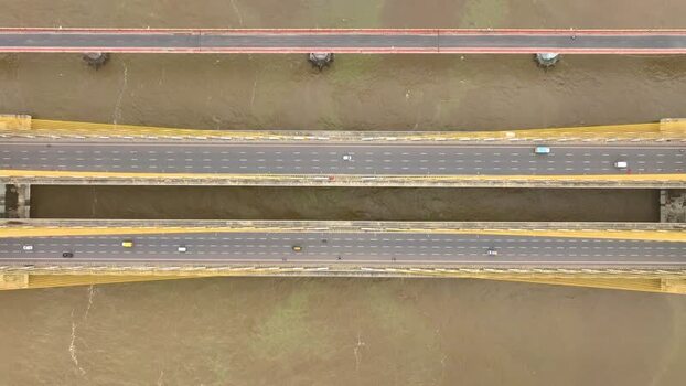 Aerial view of New Zuari Bridge in Quelossim India.