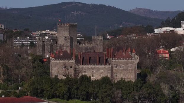 Aerial view of Guimaraes Castle Portugal.