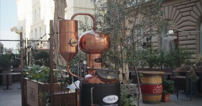 View of a copper distillery apparatus in Rijeka Croatia.